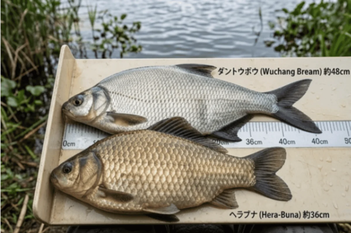 ダントウボウとヘラブナの体型を比較した図